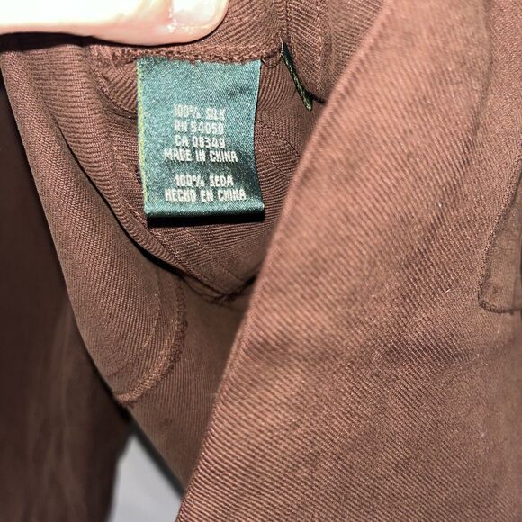 Lauren Ralph Lauren 100% Silk Women's Large  Military Shacket Brown Pockets - Picture 6 of 11